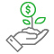 cr social impact investment icon Icon showing a set of hands holding a tree with a dollar sign